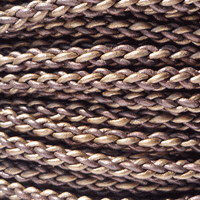 Rundt flettet lædersnor, Metallic brun, Ø8mm, 50cm.
