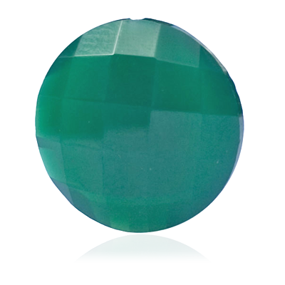 Anboret grøn onyx, rund / flad, facet, Ø14mm, 1. stk.