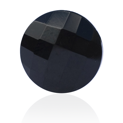 Anboret sort onyx, rund / flad, facet, Ø14mm, 1. stk.